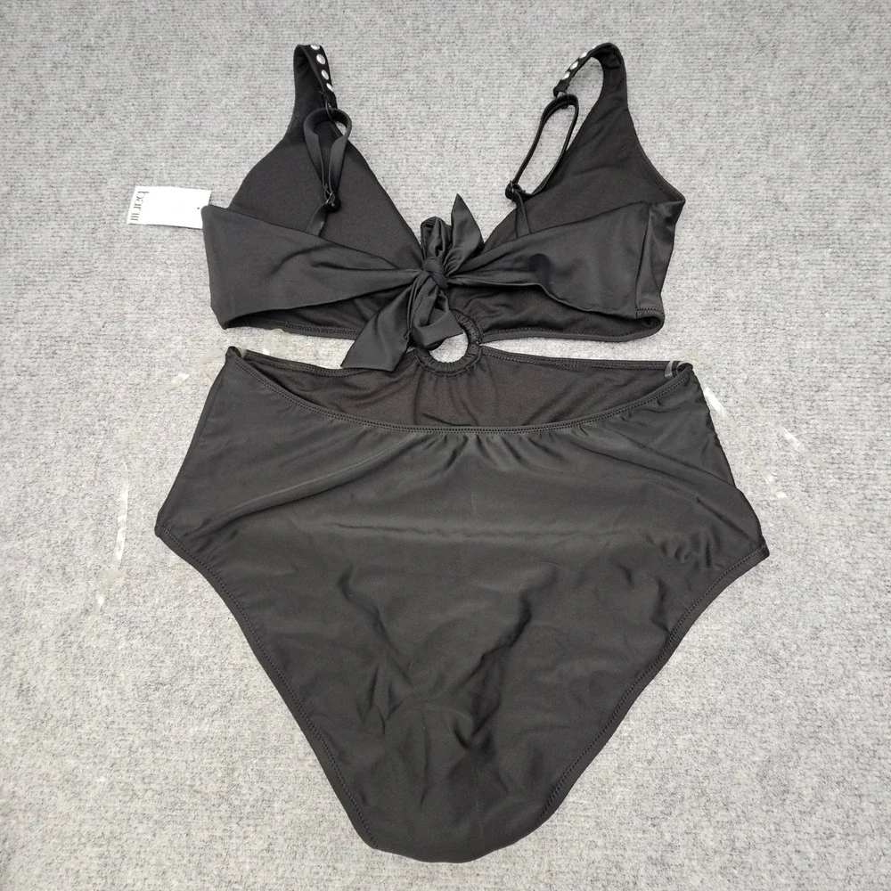 Bar III Monokini Swimsuit Womens XL Black Studded Cutout O-Ring One Piece New